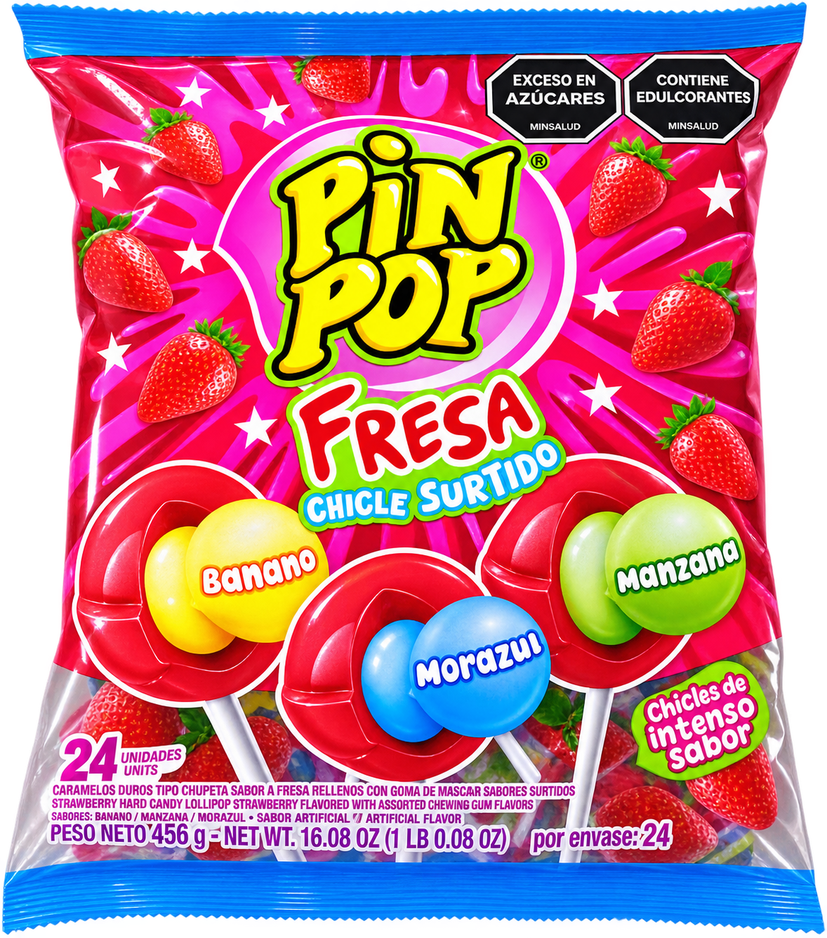 PINPON FRESA CHICLES SURTIDOS X 24 UND